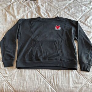 Keith Haring Embroidered Heart Crewneck Sweatshirt and Jogger Set Black